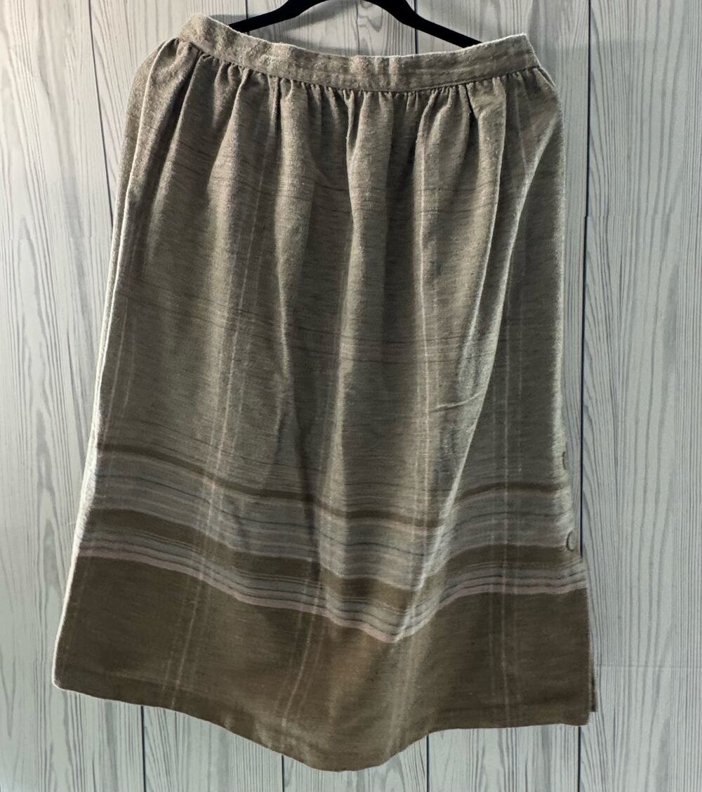 Vintage Wool A Line Plaid Gray Side Button USA Midi Skirt Size 13